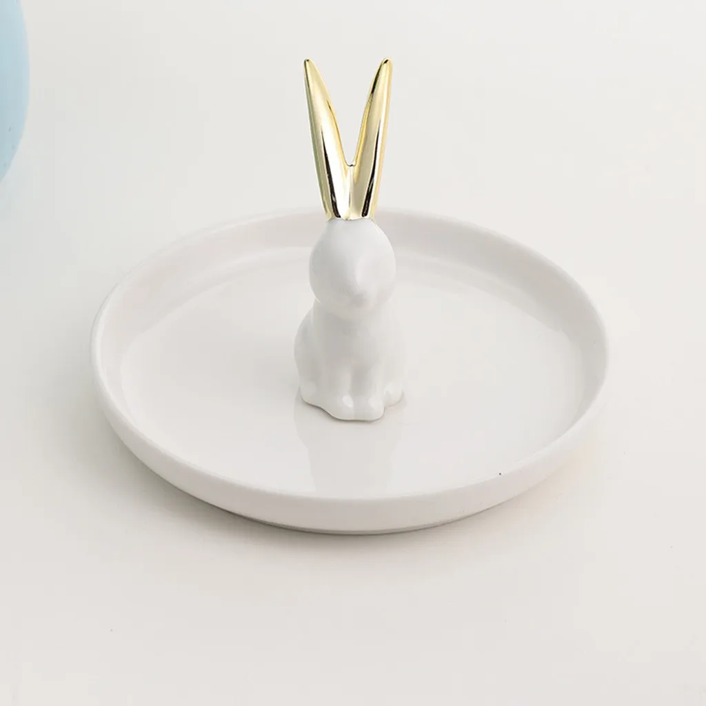 

New Jewelry Storage Tray Rabbit Design Gold-plated Jewelry Plate Home Desktop Decoration Plate Ring Jewelry Storage Plate