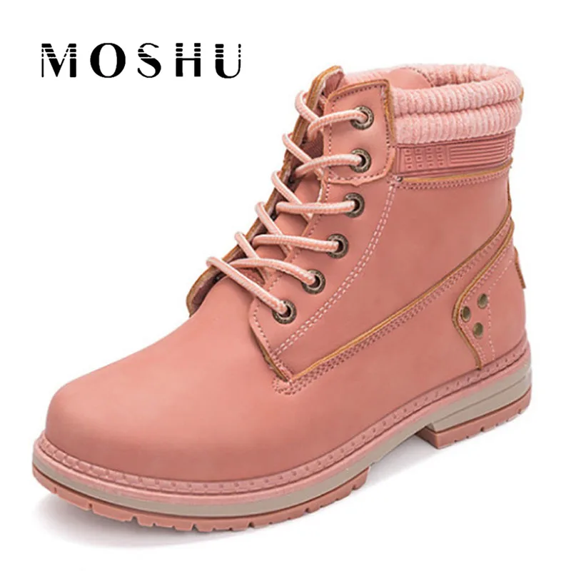 Ботинки женские зимние на шнуровке из ПУ кожи водонепроницаемые|Женские