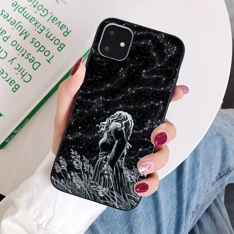 

Case For iPhone12 11 Pro Max XR Xs 5s 6 6s 7 8 Plus SE SE2 Moon Univers Galaxy Sky Star Cool Retro Funny Design Black TPU Cover