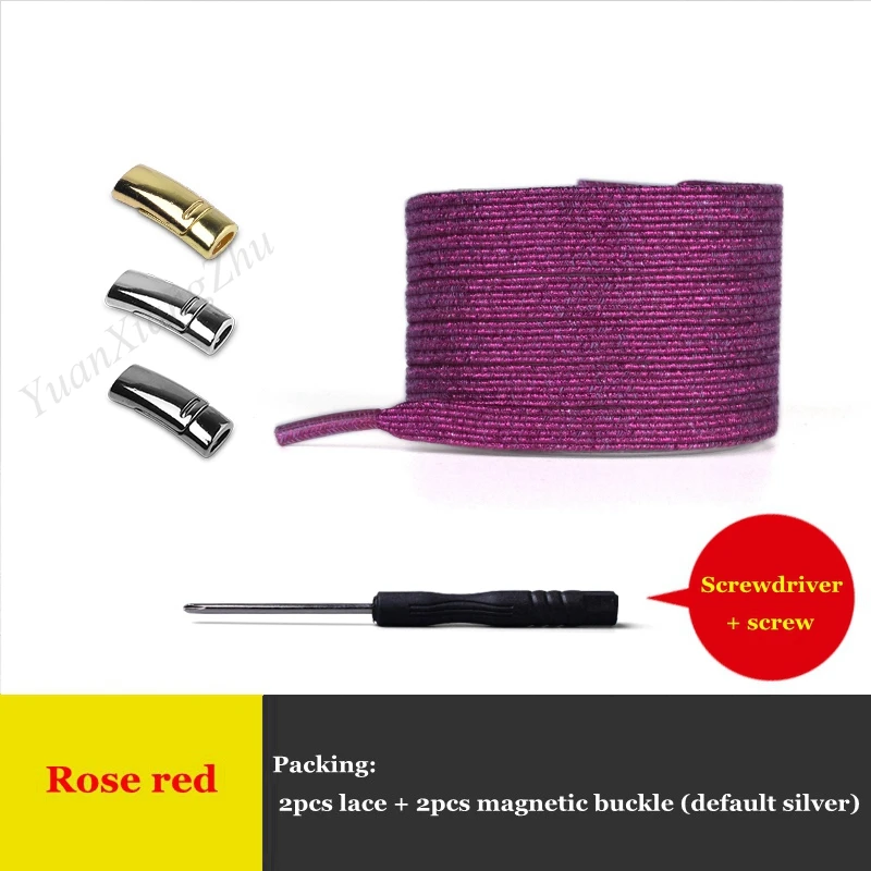 Rose red 1 пара, плоские шнурки с металлической магнитной пряжкой, эластичные шнурки без завязок, шнурки для обуви для детей и взрослых, кроссовки унисекс, шнурки, шнурки для быстрой носки - Color: Rose red