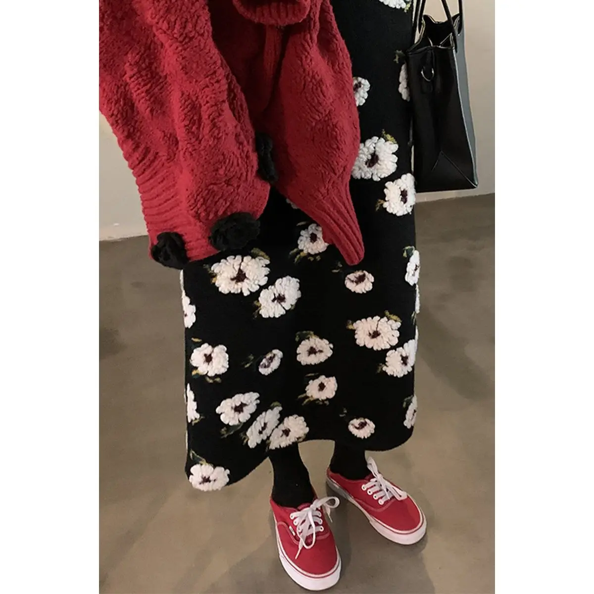 Зимняя юбка с трехмерным цветком пальто и шерстяная утепленная средней длины