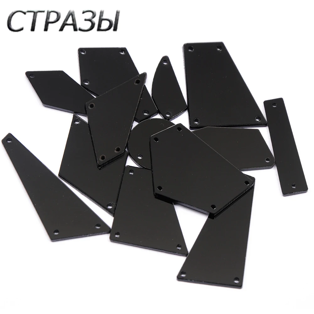 

30pcs Mixed Irregular Black Mirror Sewing Rhinestones Flatback Acrylic Mirror Stones For Needlework Gym Suit Decoration