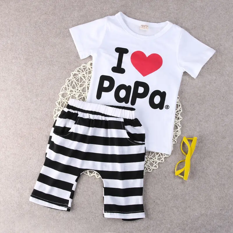 Комплект одежды для малышей белая футболка с надписью I Love Papa Mama топы девочек