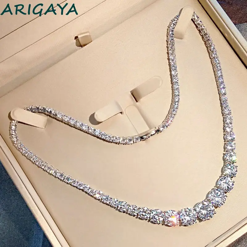 

Real 925 Silver Simulated Moissanite Lab Diamond Chain Tennis Necklace Wedding Cocktail Party Fine Jewelry For Women or Men