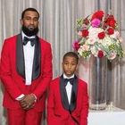 Костюм мужской красный с отцом и сыном, смокинг, блейзер для жениха, Свадебный костюм с лацканами, 2 предмета (пиджак и брюки)