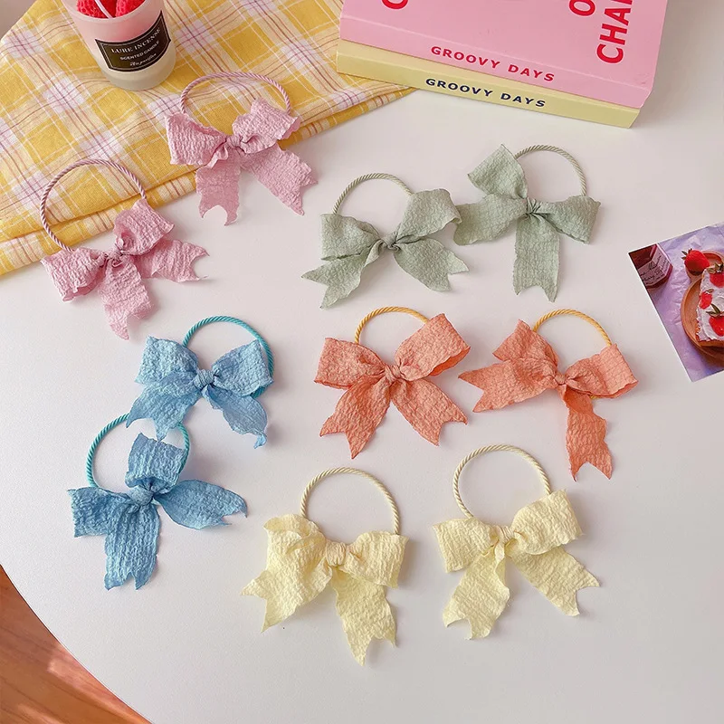 

Solid Bow Hair Rings Sweet Girls Hair Bows Boutique Hair Bows Elastic Tie for Women Hair Accessories 2021 Bow Hair Rope