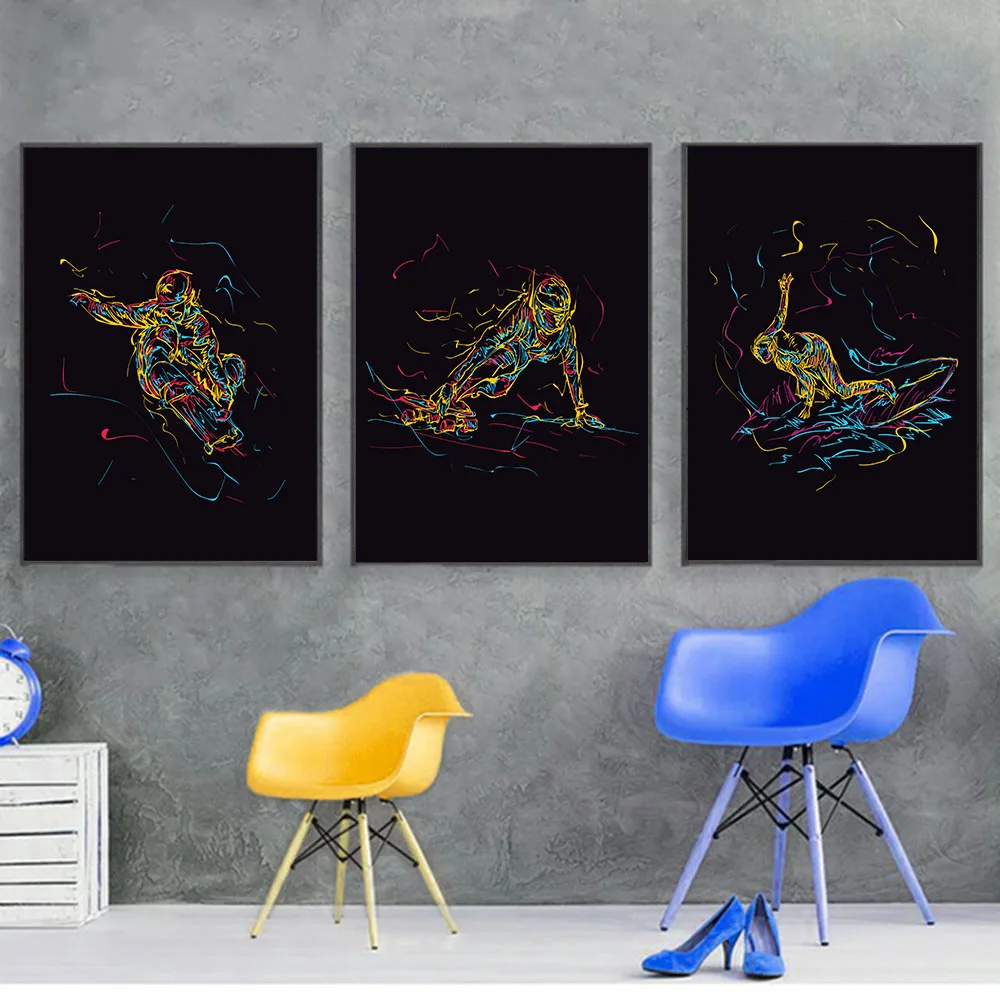 

Color Abstract Lines Figure Canvas Painting Basketball Surfing Fitness Poster Living Room Wall Art Decorative Picture Home Decor