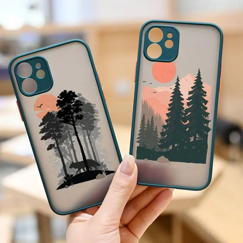 

Oak tree art Landscape mountain sunset Phone Case matte transparent For iphone 7 8 11 12 plus mini x xs xr pro max cover