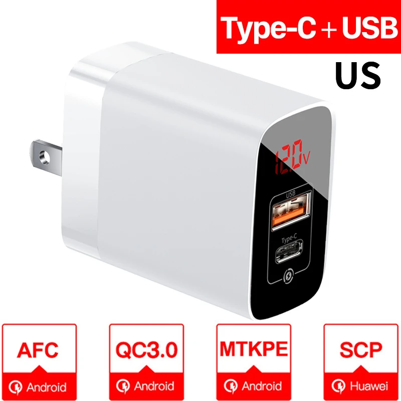 US Plug White PD C Baseus Quick Charge 3,0 USB зарядное устройство для iPhone samsung Xiaomi huawei мобильный телефон 18 Вт PD3.0 PD QC3.0 QC usb type C быстрое зарядное устройство - Тип штекера: US Plug White PD C