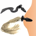 Силиконовая большая Анальная пробка унисекс блондинка лошадь игра Анальная пробка длинный шелковистый конский хвост БДСМ задний двор флирт животные косплей секс-игрушки