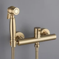 top quality brushed gold brass bathroom handheld shower head shower spray jet set with brass cold hot water faucet wall mounted