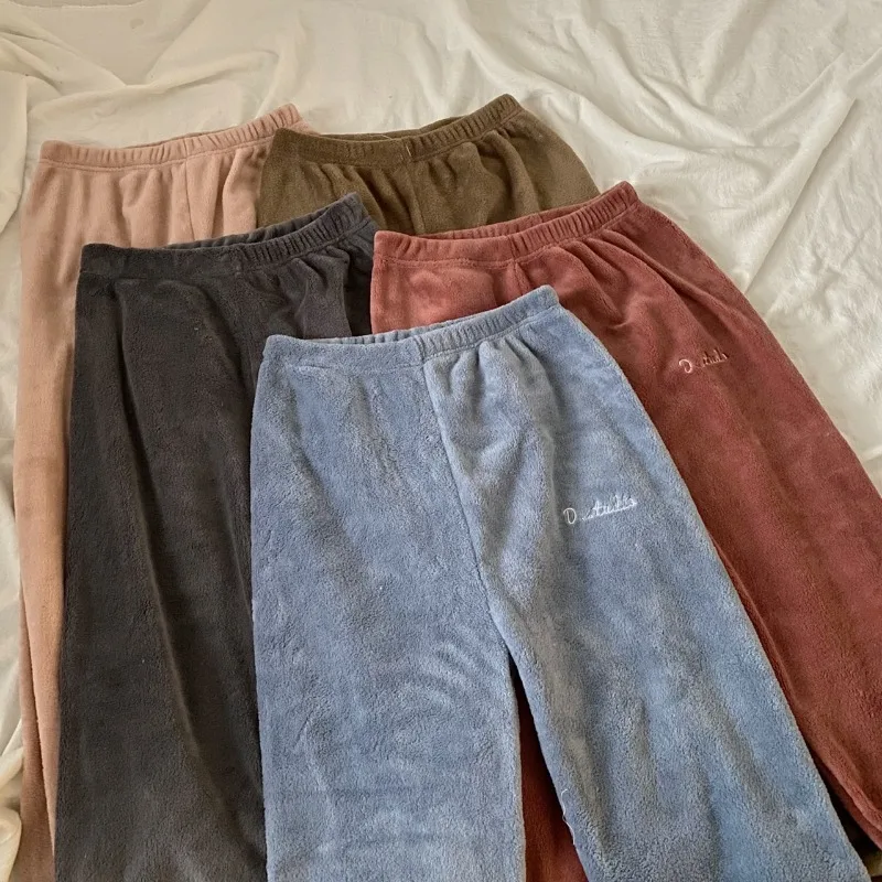 

Autumn winter 2020 new plush warm pants loose winter home wear pajamas coral fleece warm suit for women