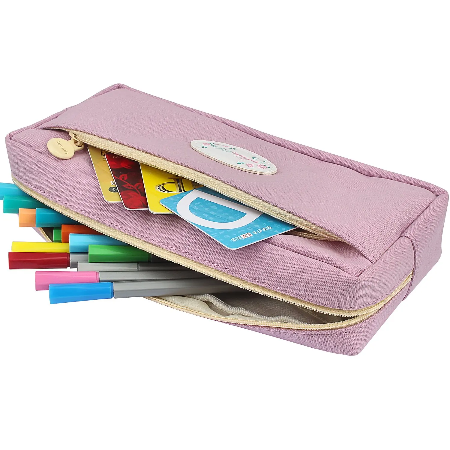 Пенал тканевый чехол большой вместимости для ручек и карандашей стационарный