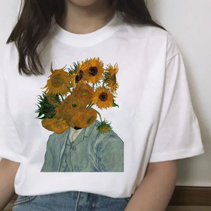 Футболка с изображением Ван Гога женская футболка топ забавная в Корейском стиле
