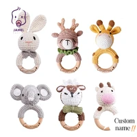 custom name wooden baby teether crochet elephant rattle toy bpa free wood rodent rattle baby mobile gym stroller educational toy