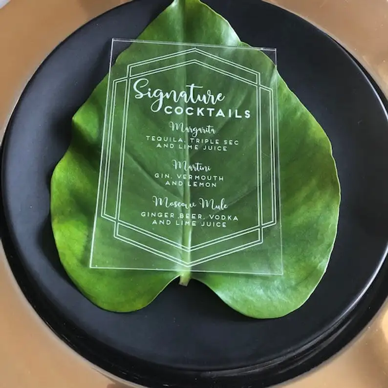 Свадебное меню акриловое свадебное для напитков коктейльное из перспекса