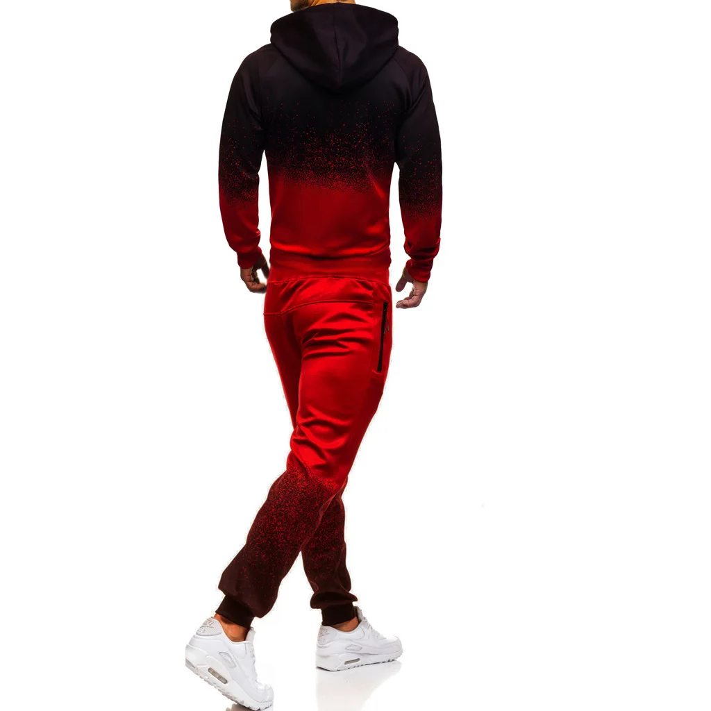 

2021 new men's casual sports suit, male gradient stripe European and American suit, running fitness suit