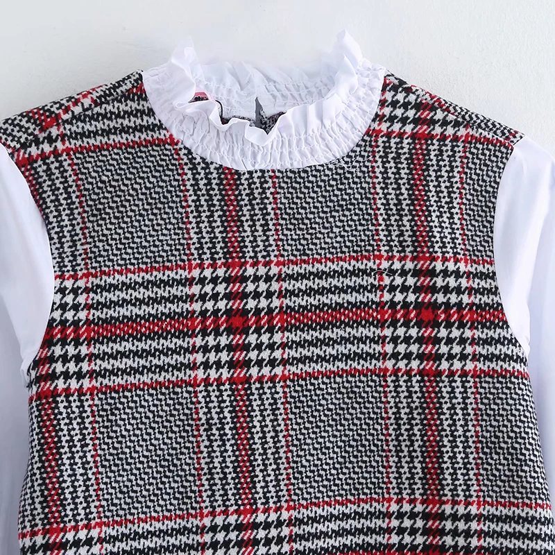 Женская рубашка 2019 za Лоскутная с клетчатым принтом элегантная плиссированная