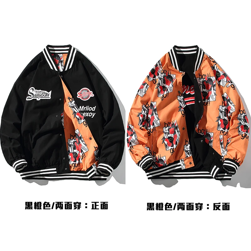 

Wear On Both Sides Autumn Oversize Loose Baseball Print Jacket Women's Coat Men's Varsity Bomber Unisex Couple Street Clothes
