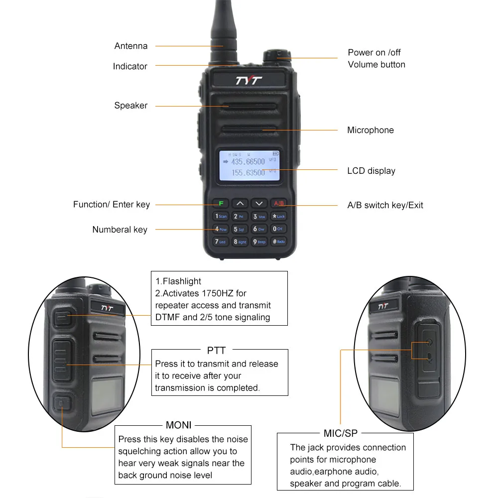 TYT TH-UV88 Dual Band 136-174 и 400-480 МГц портативная рация VOX Scrambler 5 Вт FM-радио UV Transceiver |