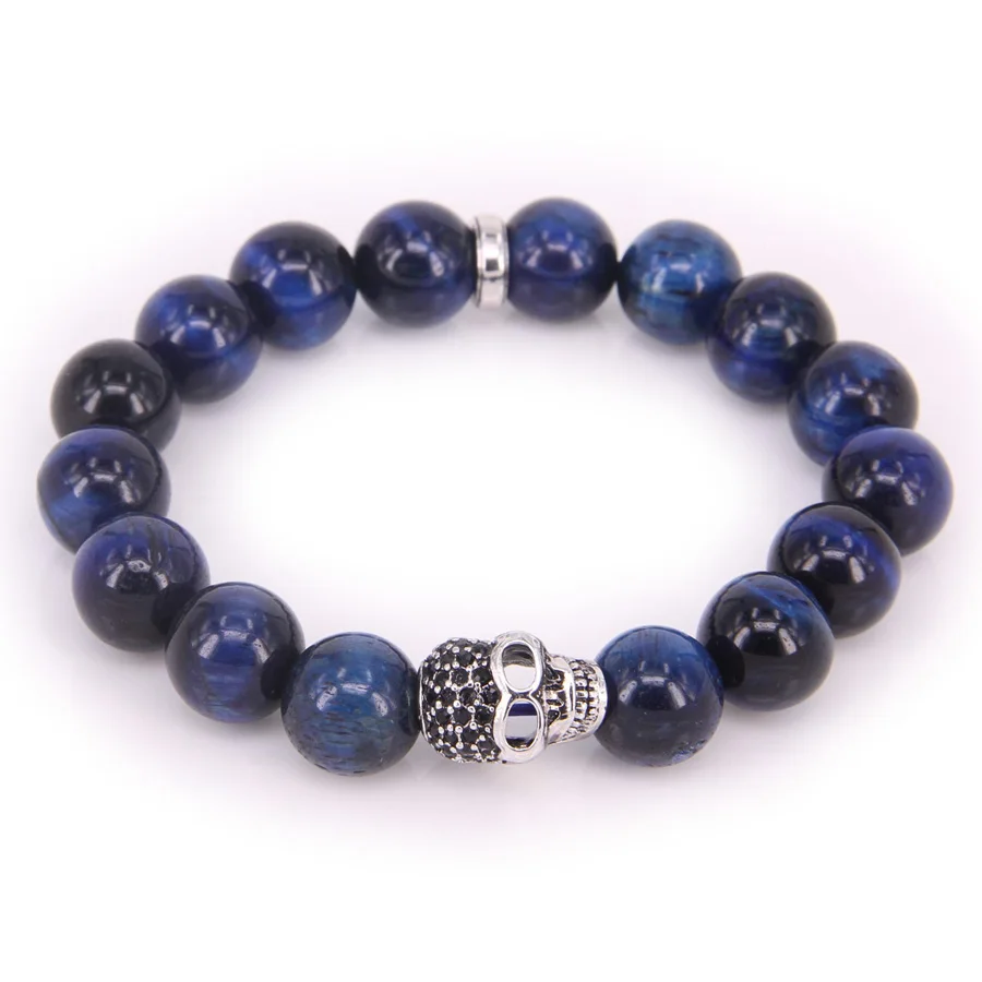 Мужской Эластичный браслет с бусинами в виде глаз Томаса и черепа из циркония