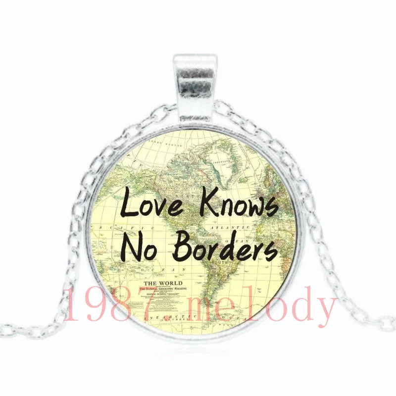 

Love Knows No Borders Vintage Photo Cabochon Glass Chain Necklace,Charm Women Pendants Fashion Jewelry Gifts