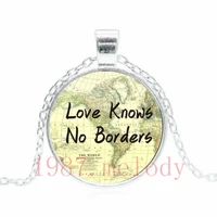 love knows no borders vintage photo cabochon glass chain necklacecharm women pendants fashion jewelry gifts