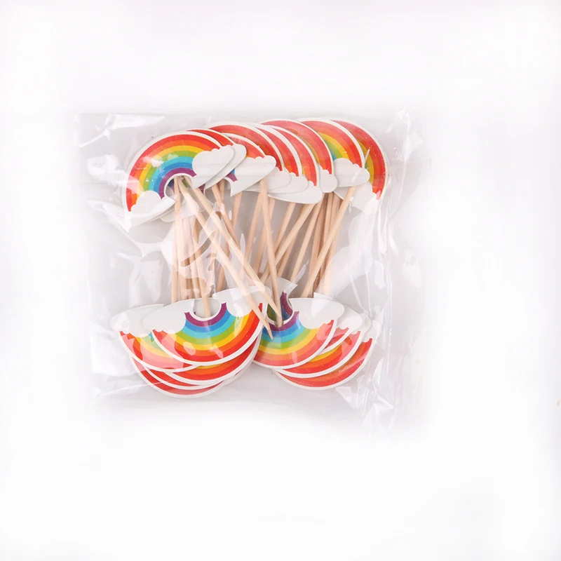 24 шт Красочный радужный узор для капкейка-моноблок палочки с бамбуковым на день