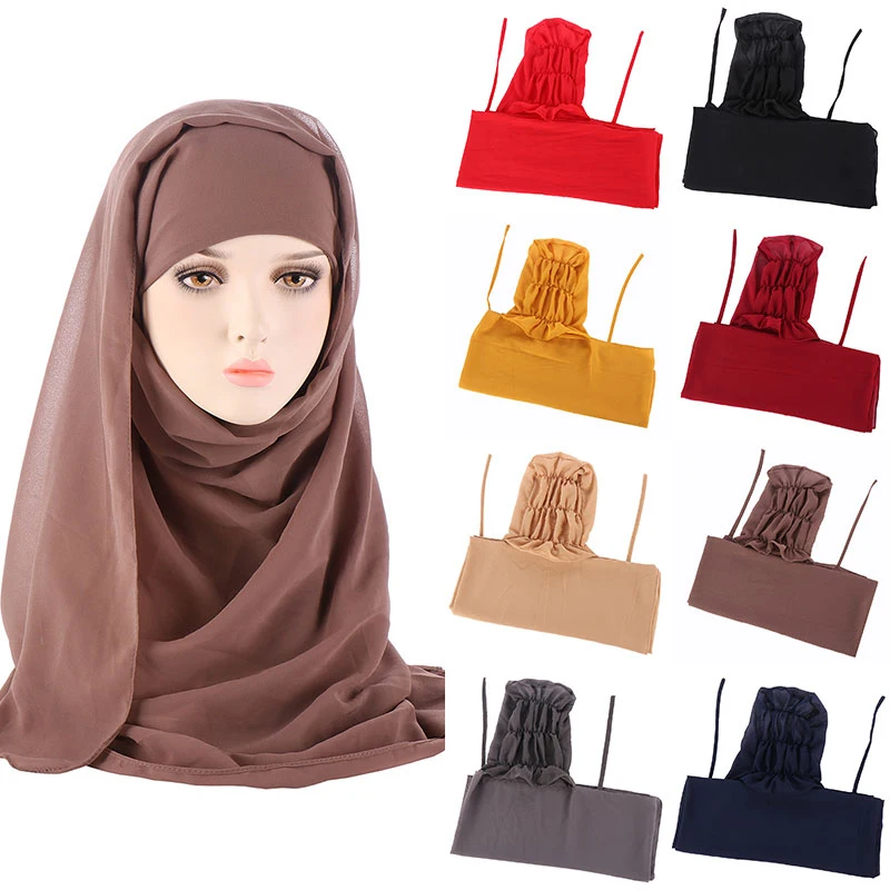 

2021 модные мусульманские женские шарфы для женщин мгновенный шифоновый хиджаб с шапкой под шарф мгновенный хиджаб с прикрепленной нижней ша...