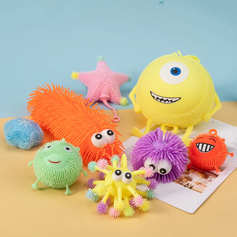 

Kawaii Glowing Hairy Flash Toys Luminous Monkey Caterpillar Starfish Flashing Fur Ball Anti Stress Fidget Toy for Kids Children