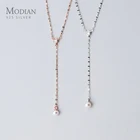 Женское Ожерелье MODIAN из стерлингового серебра 925 пробы с блестящим цирконием, Элегантная подвеска с жемчугом, ожерелье цвета розового золота, Изящные Ювелирные украшения