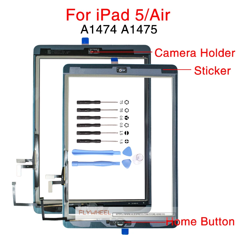1 шт. Протестировано хорошо для iPad 5 Air 1 A1474 A1475 A1476 дигитайзер сенсорный экран передняя линза с набором инструментов+ клей