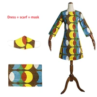 plus size 2021 african print dress outfit for women dashiki top shirtsheadwrapmask headband traditional wax party dress