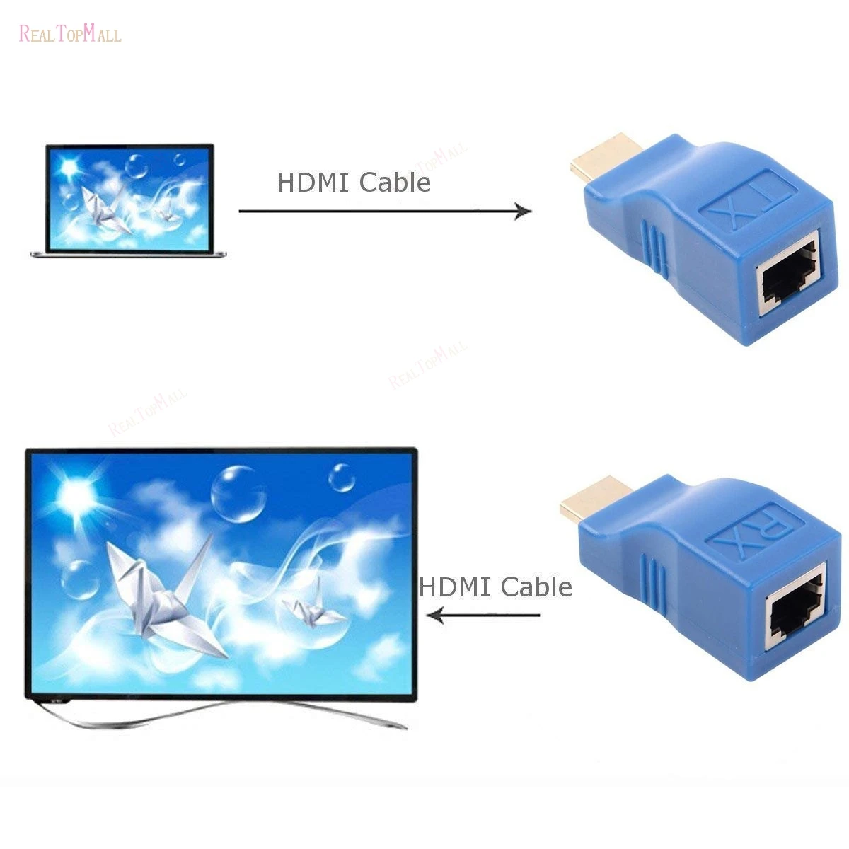 2шт 1080P HDMI удлинитель к RJ45 по Cat 5e/6 сетевой адаптер Усилитель сигнала для HDTV