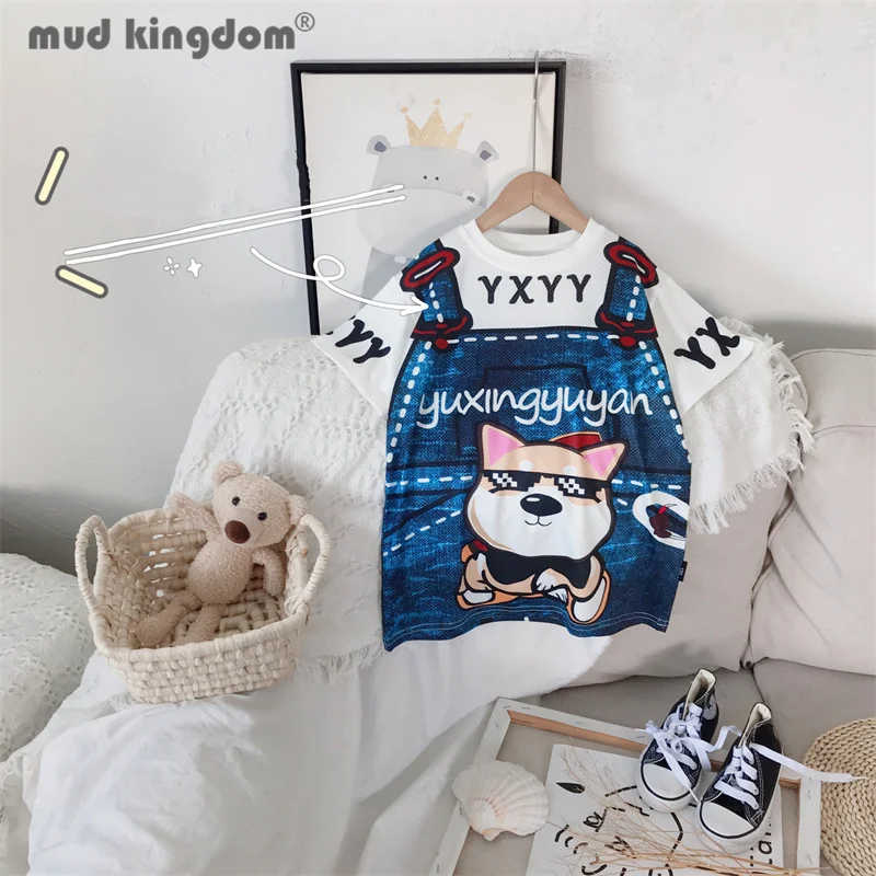 

Mudkingdom Fashion Girl T-Shirt Dress Summer Cartoon Print Short Sleeve Straight Sweatshirts Dresses for Girls Casual Clothes