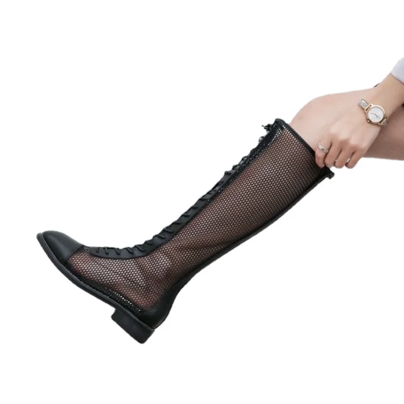 

Женские летние ботинки на молнии, однотонные ботинки с круглым носком, на низком квадратном каблуке, сетчатые дышащие Универсальные ботинк...