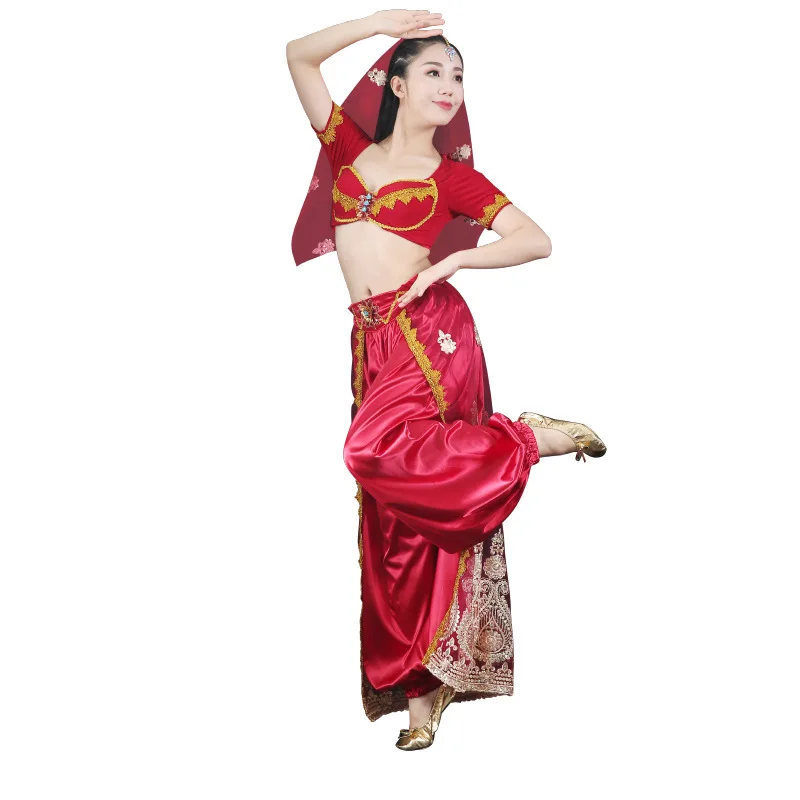 Женский костюм для танца живота, комплект из 3 предметов, Красный Жасмин