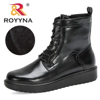 royyna 2020 new designers motorcycle cowboy platform boots women lace up ankle boots woman plush warm winter footwear feminimo