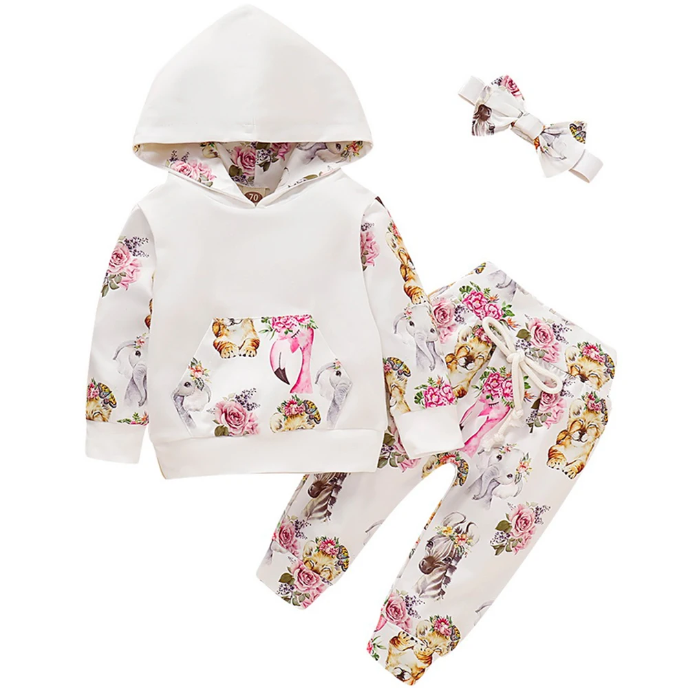 Комплект одежды для маленьких девочек с цветочным принтом хлопковая толстовка