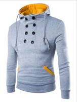 slim button hooded sweatshirt mens autumn and winter cotton sportswear pullover mens hip hop solid color sportswear streetwear