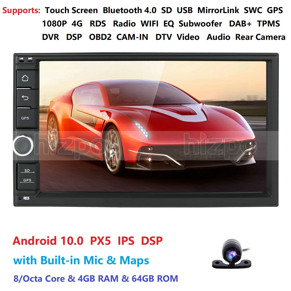" ips экран 4G 64G Android 9,0 Автомобильный мультимедийный gps 2 DIN универсальный Радио сенсорный экран стерео навигация без DVD плеера