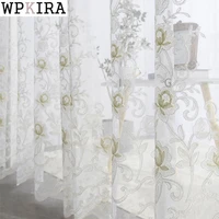 pastoral rose embroidery white curtain for living room sheer lace bottom kitchen balcony voile drape bay window s635e