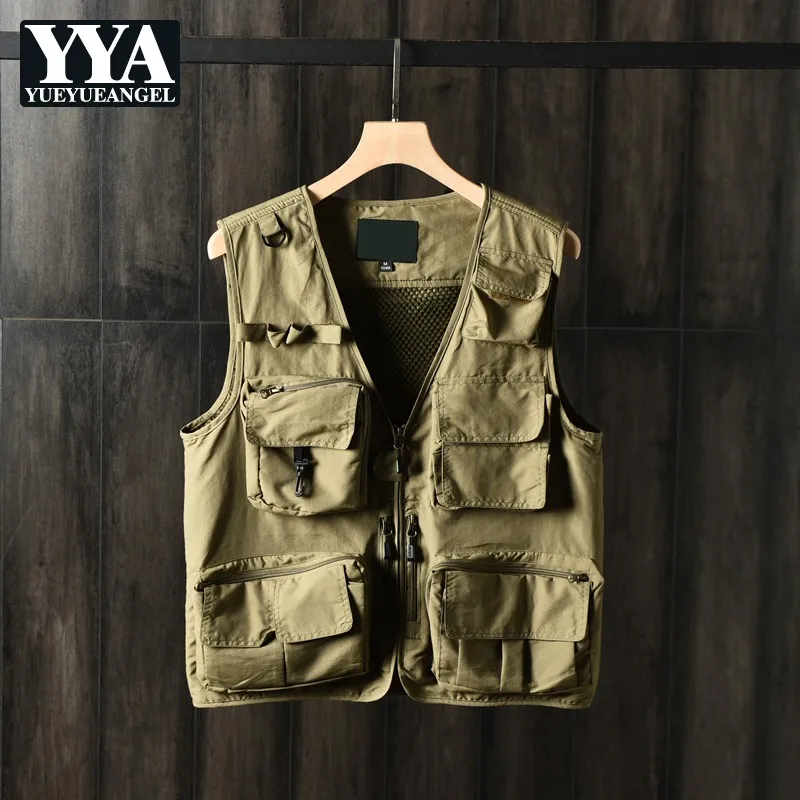 Мужской уличный жилет с V образным вырезом сафари карго несколькими карманами