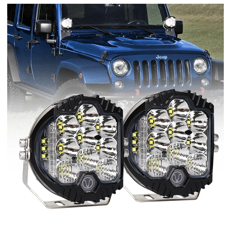 

EURS 2pcs 5Inch LED Headlights DRL Hi/Lo Beam 50W 5000LM 5'' 9LEDS For Wrangler Offroad Jeep Lada Niva 4x4 UAZ 12V 24V