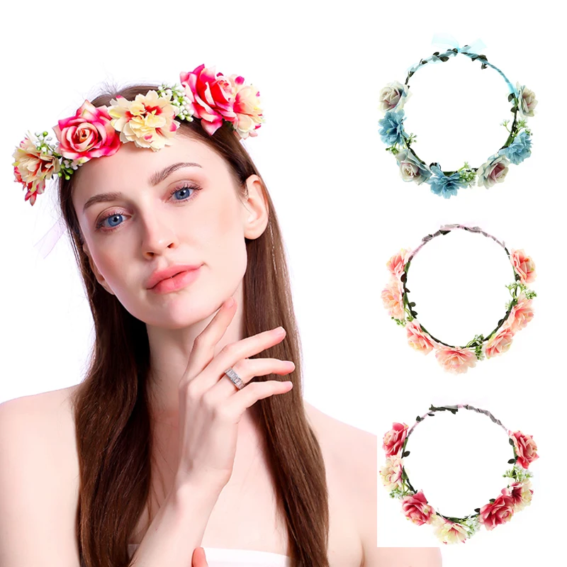 22style New Elegant Wedding Headband Sweet Bride Rose Flower Crown Fashion Women Beach Travel Hair Wreath Party Accessories | Дом и сад