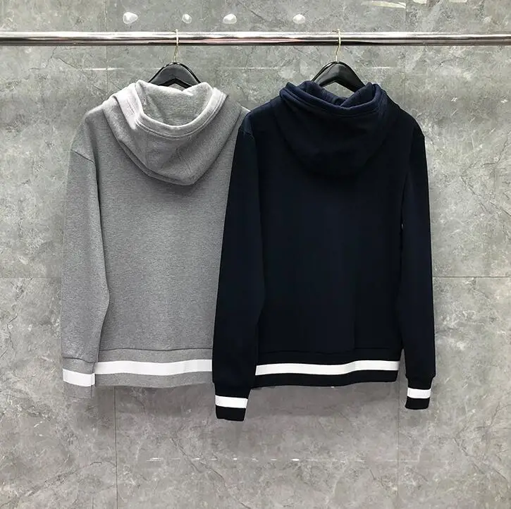 

TB 2021 Fashion THOM Brand hooded Clothing Striped Cotton Jacket Men Sweatshirts Hoodies Casual Sportswear Spring Autumn Coat