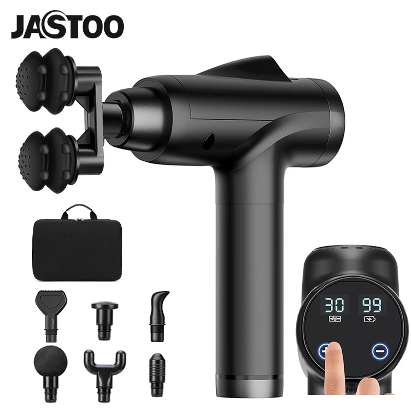 

Массажный пистолет для глубоких тканей, ударный Массажер для мышц для облегчения боли, 30 скоростей, Электрический массажер для тела с сенсо...