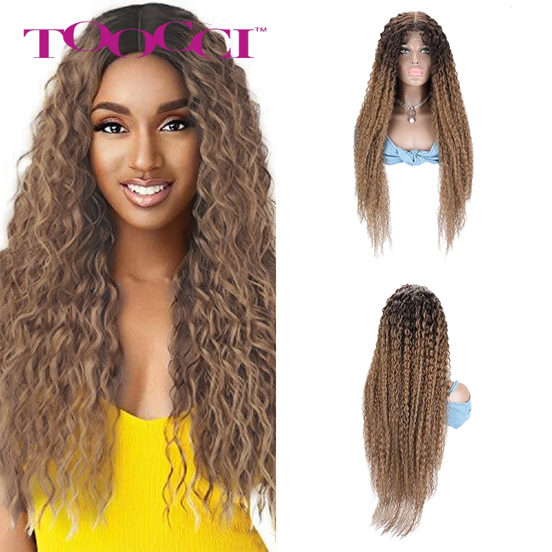 

Toocci Afro Kinky Curly Wigs Heat Resistant Synthetic Hair Pre Plucked Lace Front Wigs Afro Wigs Synthetic Curly Wigs For Women