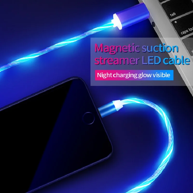 Magnetic Type C Charging Cable Flowing Glow USB For iPhone XS Max XR X LED Fast Cord Samsung Huawei P20 | Мобильные телефоны и