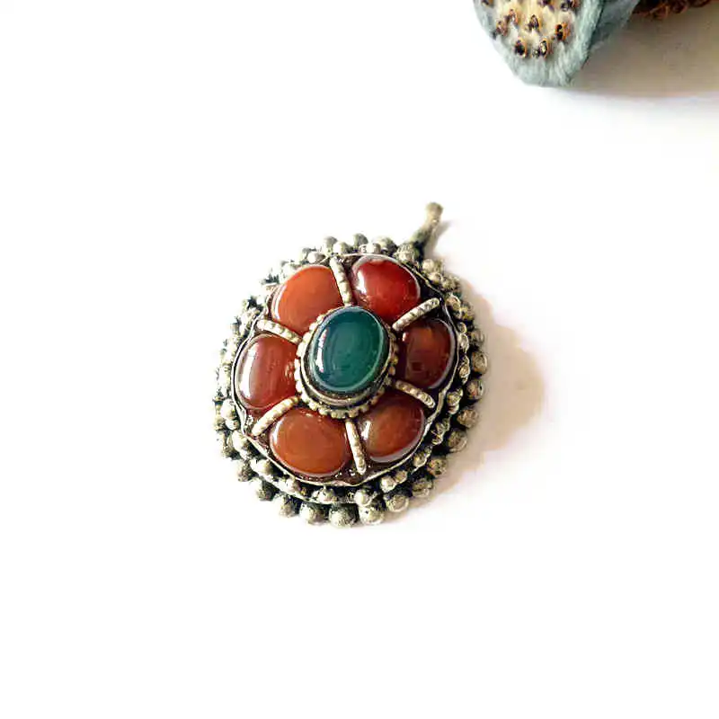 Тибетские Подвески Медная Инкрустация натуральные Агаты яйцо бусы цветок кулон
